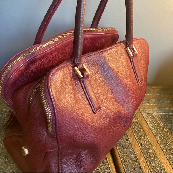 Tory Burch bag satchel leather handles spacious compartments burgundy red - Picture 10 of 16